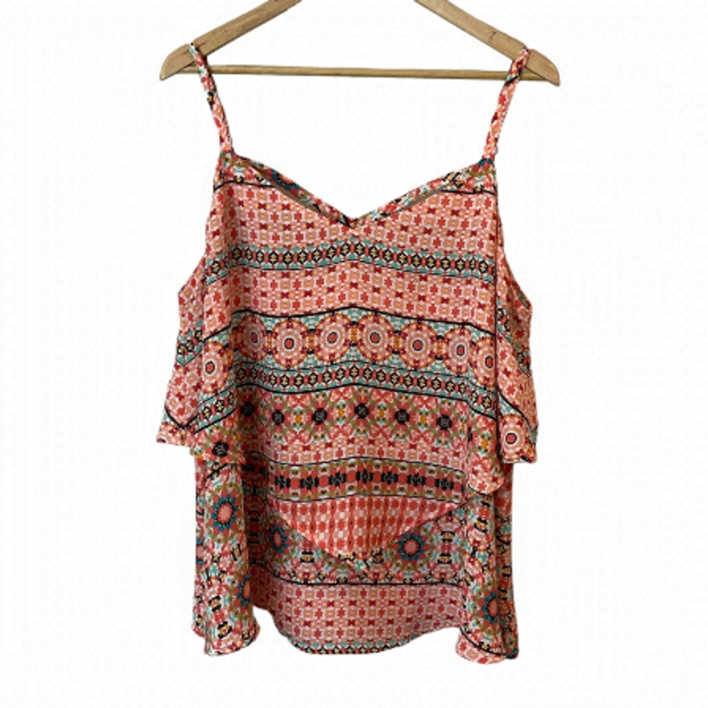 Torrid Aztec Print Strappy Tank Top Sz 2 Pink Multicolour Layered Blouse Shirt
